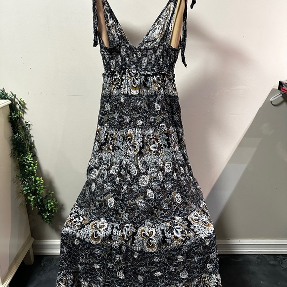 Free People Let’s Smock About It Floral Maxi Sundress Black Combo Size S - Picture 3 of 5